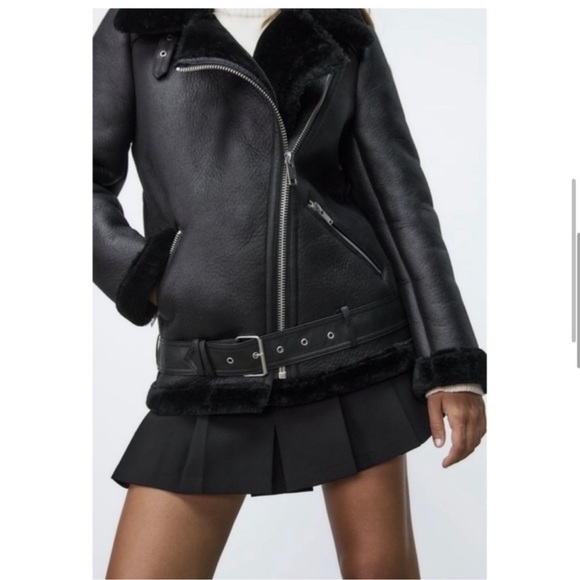 NWOT Zara Acne Shearling Style Moto Jacket Sz S - Picture 2 of 13